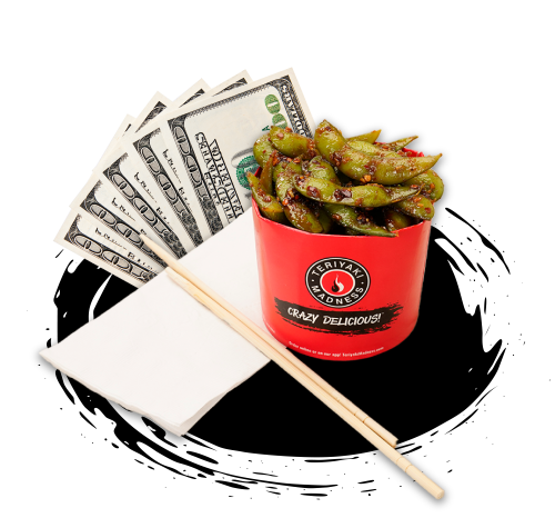 Image of Chili Crisp Edamame and $100 bills